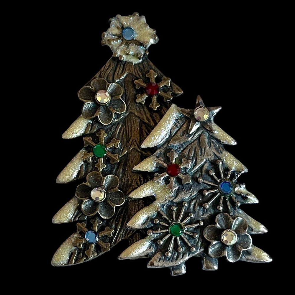 Vintage Signed KC Kenneth Cole Pewter Tone Christmas Tree Brooch